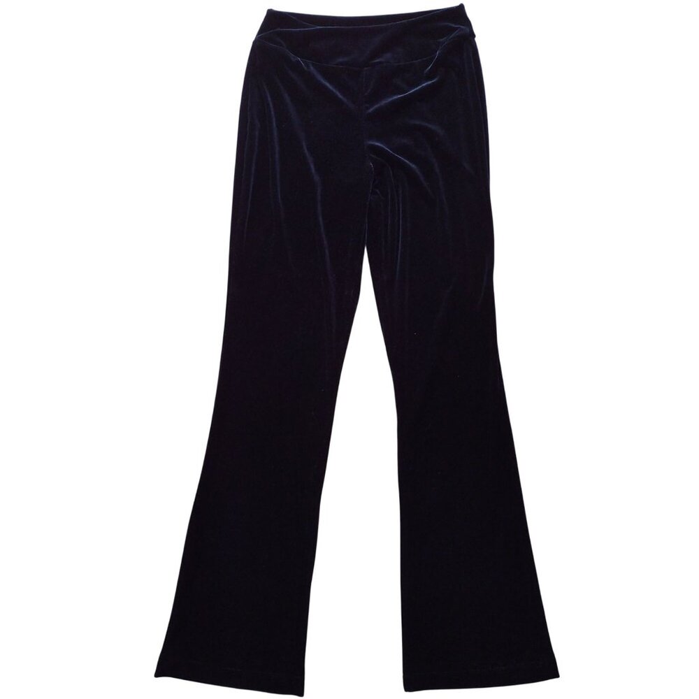 Fifilou Vintage Y2K Navy Blue Velvet Pants S Flared High Rise Stretch Velourr - Picture 8 of 8